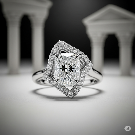 Anello con diamante di design moderno e di tendenza, che rappresenta le nuove mode 2025 di Atelier Diamanti a Roma