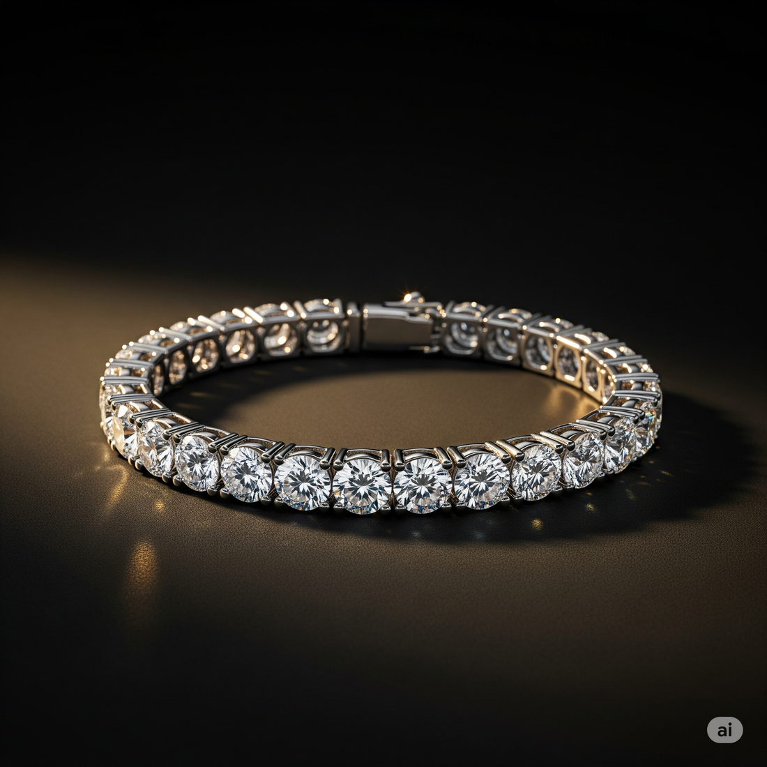 Un elegante bracciale tennis con diamanti su sfondo scuro, perfetto come regalo per un anniversario o un'occasione speciale da Atelier Diamanti e Gioielli a Roma