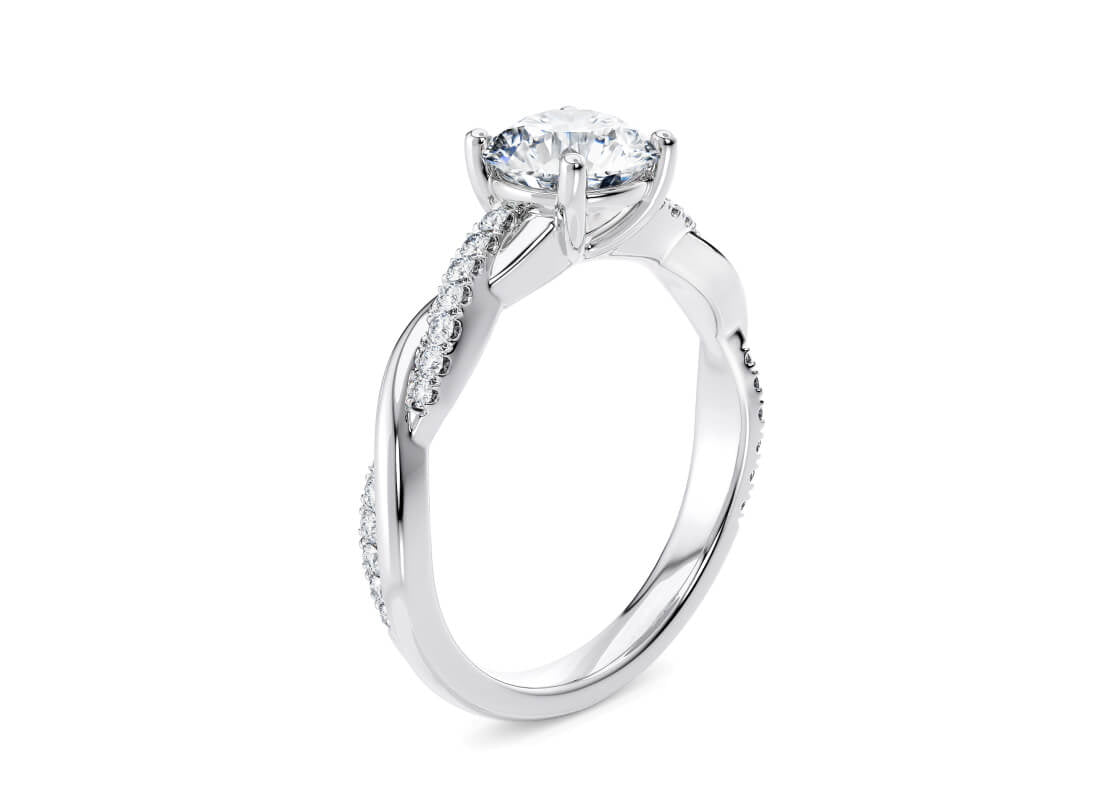 Elegante anello con fascia intrecciata in oro 18 carati, impreziosita da diamanti incastonati. Gioiello dal design unico e scintillante, simbolo di unione