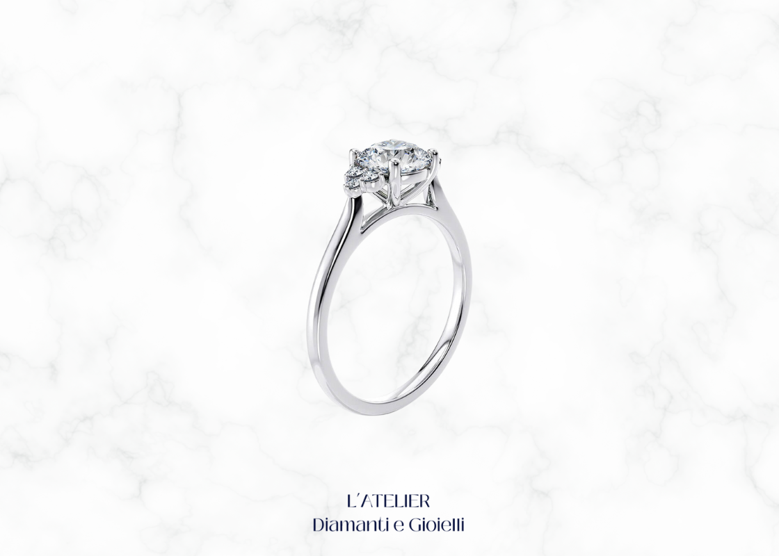 Elegante anello in oro 18 carati con diamanti, dal design luminoso che evoca il cielo stellato. Gioiello raffinato e brillante.