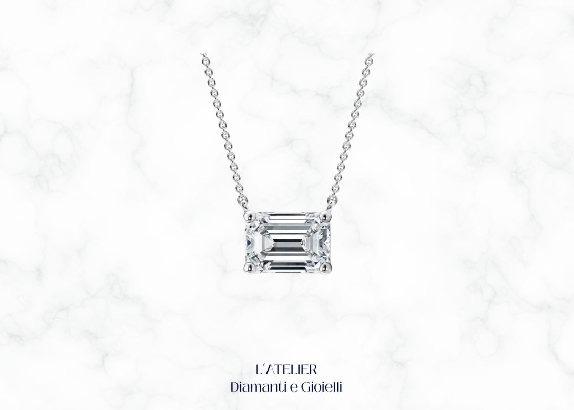 collana modello punto luce con diamante naturale rettangolare