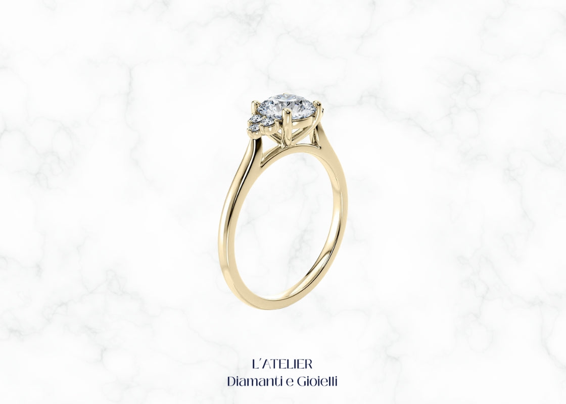 Elegante anello in oro 18 carati con diamanti, dal design luminoso che evoca il cielo stellato. Gioiello raffinato e brillante.