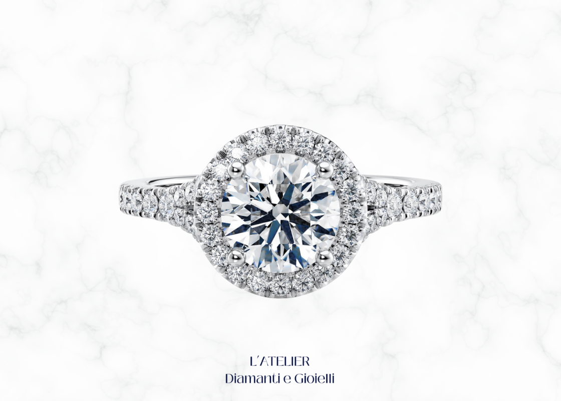 Lussuoso anello 'Eterna Luminosità' in oro 18 carati con diamanti brillanti, che irradia uno scintillio continuo. Gioiello simbolo di bellezza e promessa eterna.