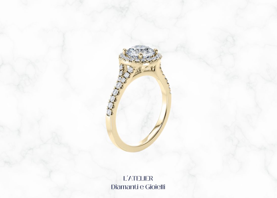 Lussuoso anello 'Eterna Luminosità' in oro 18 carati con diamanti brillanti, che irradia uno scintillio continuo. Gioiello simbolo di bellezza e promessa eterna.