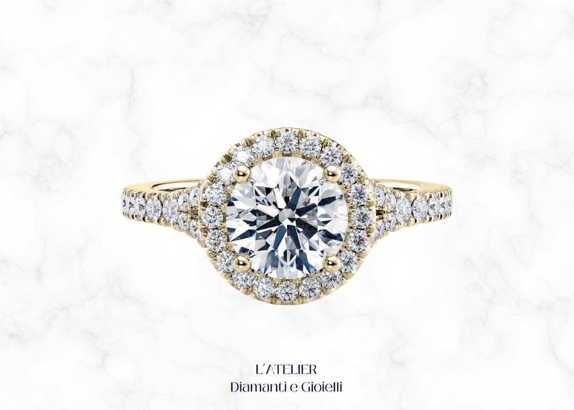 Lussuoso anello 'Eterna Luminosità' in oro 18 carati con diamanti brillanti, che irradia uno scintillio continuo. Gioiello simbolo di bellezza e promessa eterna.