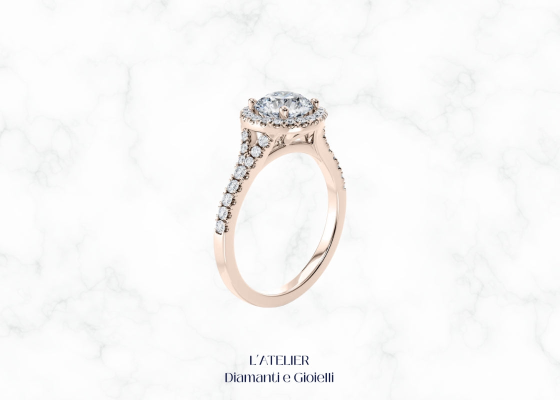 Lussuoso anello 'Eterna Luminosità' in oro 18 carati con diamanti brillanti, che irradia uno scintillio continuo. Gioiello simbolo di bellezza e promessa eterna.