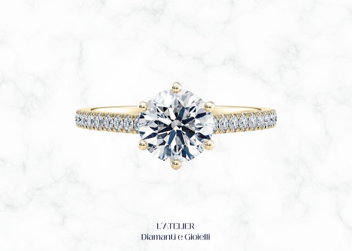 Elegante anello 'Luce Celeste' in oro 18 carati con diamante brillante, dal design luminoso che evoca una stella. Gioiello raffinato e scintillante