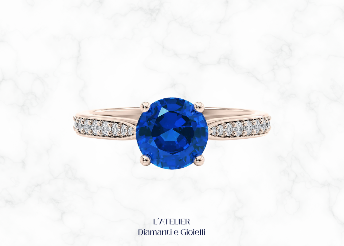 Natural Sapphire and Diamond Halo Engagement Ring | Atelier Diamanti e Gioielli