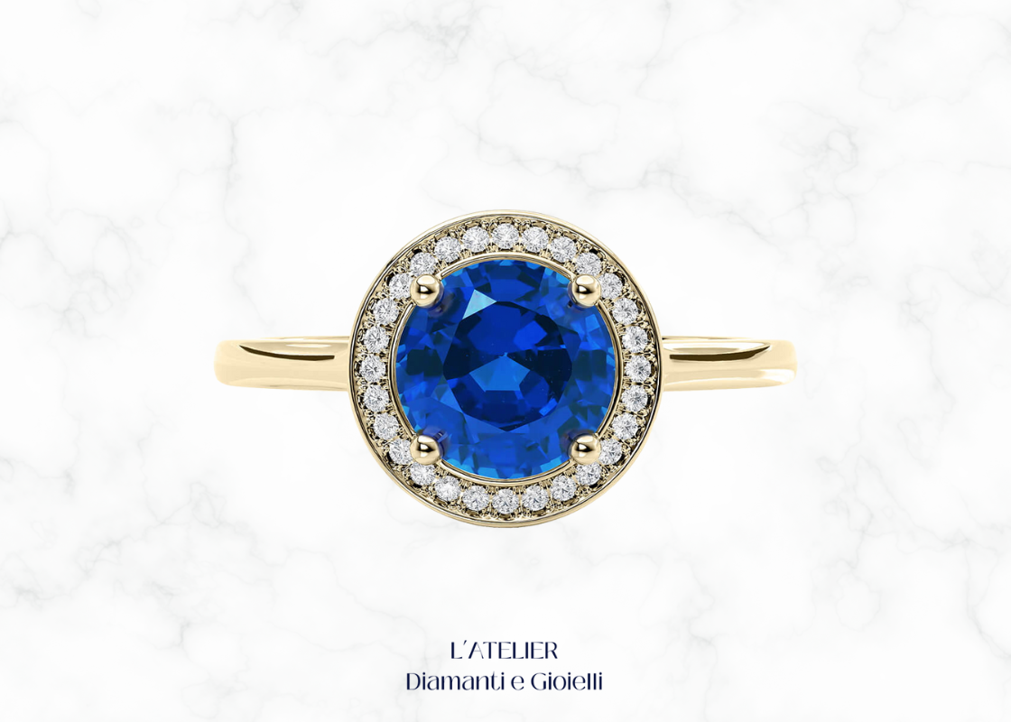 Anello-Fidanzamento-Zaffiro-Naturale-Diamanti-Halo-Oro-18kt-Atelier-Diamanti-Gioielli