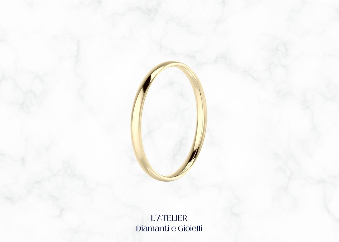 Fede nuziale classica Armonia in oro bianco 18kt, bombata e comfort. Gioiello artigianale italiano Atelier Diamanti per matrimonio.
