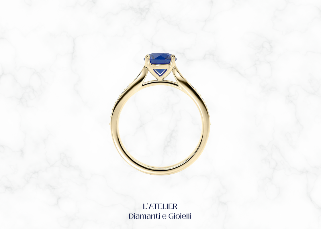 Anello Fidanzamento Zaffiro Naturale e Diamanti Halo | Atelier Diamanti e Gioielli