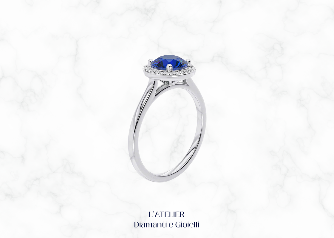 Anello-Fidanzamento-Zaffiro-Naturale-Diamanti-Halo-Oro-18kt-Atelier-Diamanti-Gioielli