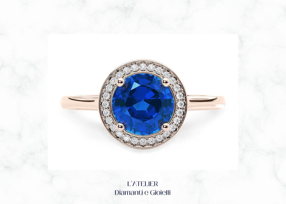 Anello-Fidanzamento-Zaffiro-Naturale-Diamanti-Halo-Oro-18kt-Atelier-Diamanti-Gioielli