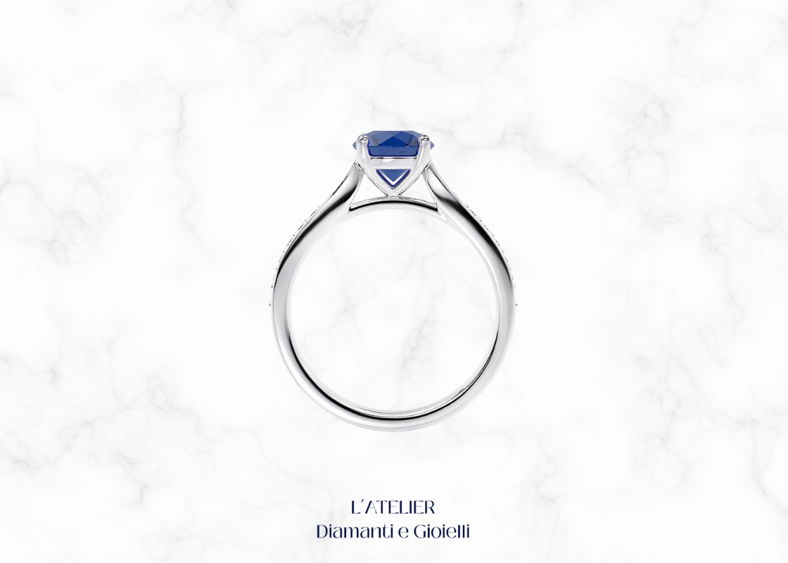 Anello Fidanzamento Zaffiro Naturale e Diamanti Halo | Atelier Diamanti e Gioielli