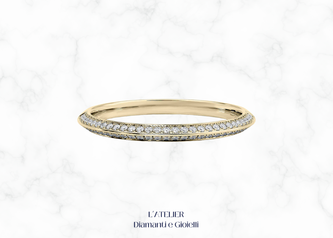 Elegante anello pavé in oro 18 carati con due file parallele di diamanti brillanti incastonati. Gioiello lussuoso e scintillante